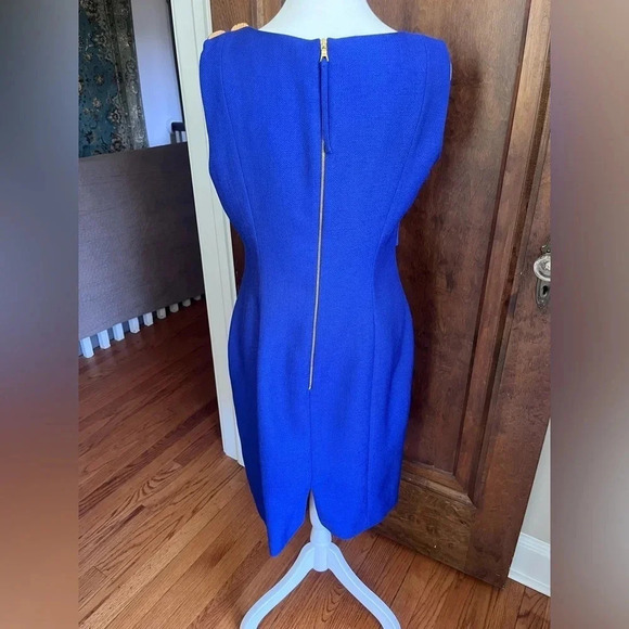 Kay Unger Blue Sheath Dress Gold Shoulder Accent Women Size 6 - Picture 3 of 6